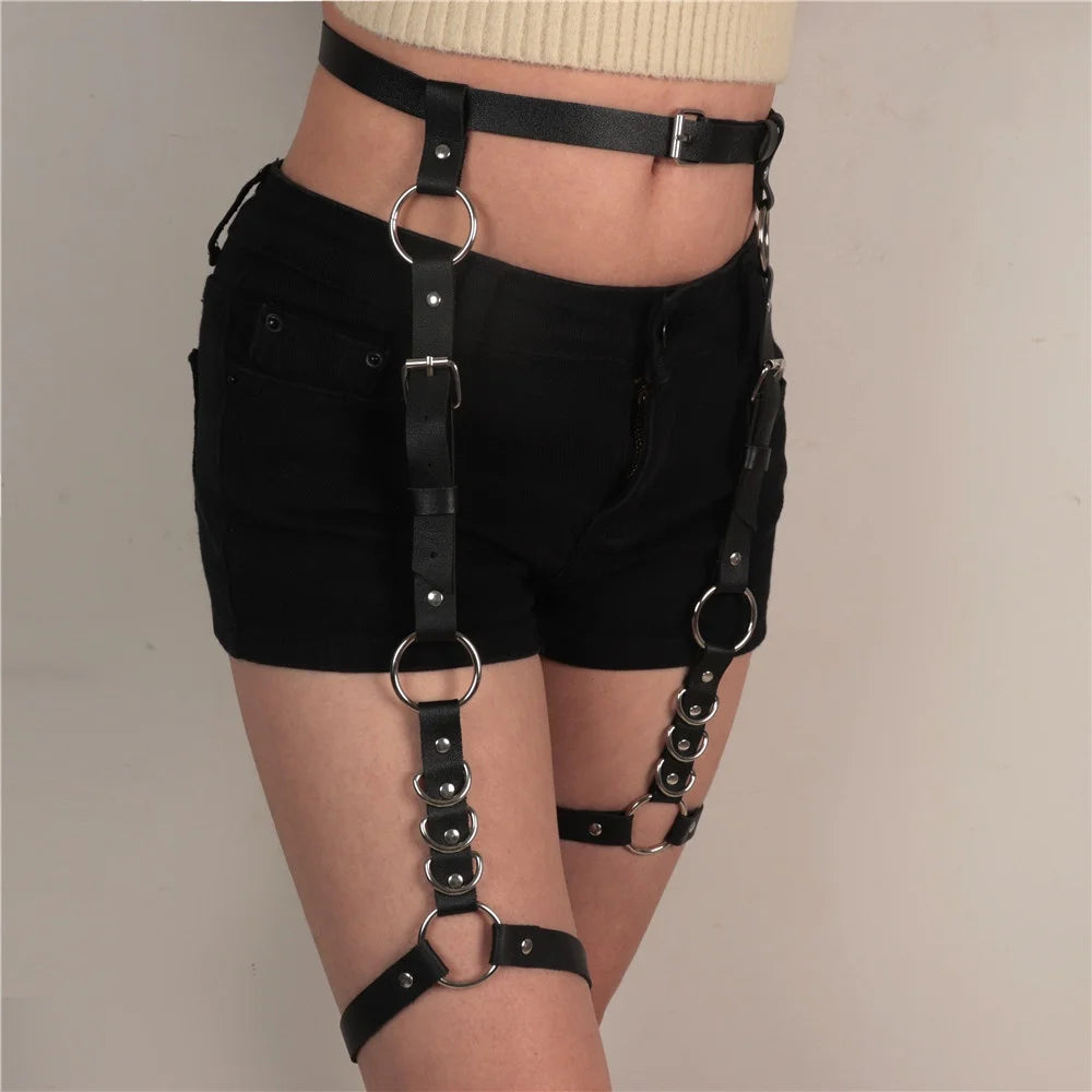Dark Punk Y2K Sweet & Edgy Thigh Garter | Waist-Hip One-Piece PU Design | Women's Accessory for Music Festivals & Cosplay