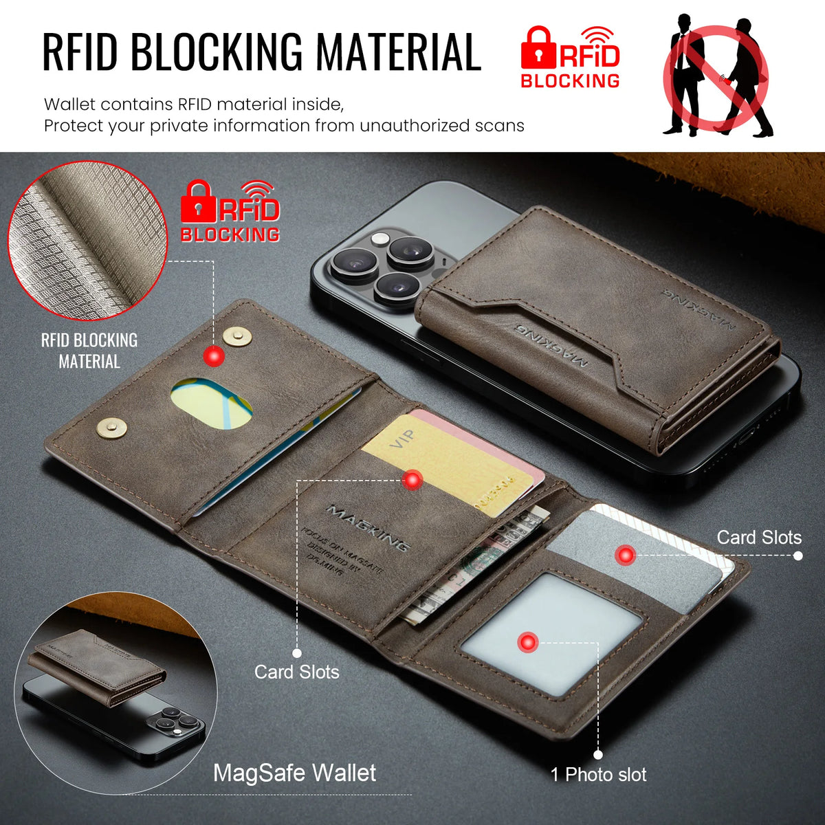 For IPhone 12 13 14 15 16 17 18 Pro Max For Magsafe Leather Wallet Magnetic Cellphone Card Holder Bank Card Strong Magnet Case