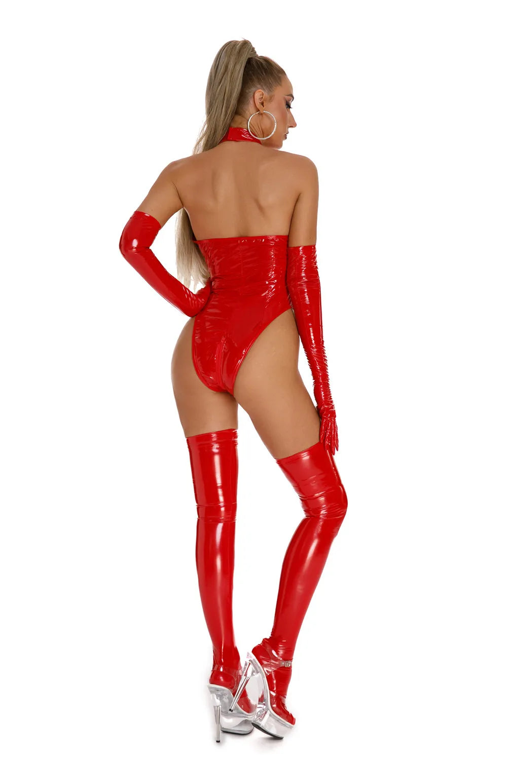 Womens Latex Catsuit Wet Look Lace-Up Body PVC Teddy Fetish Bodysuit Exotic Parties Night Club Wear Pole Dancing Full Set