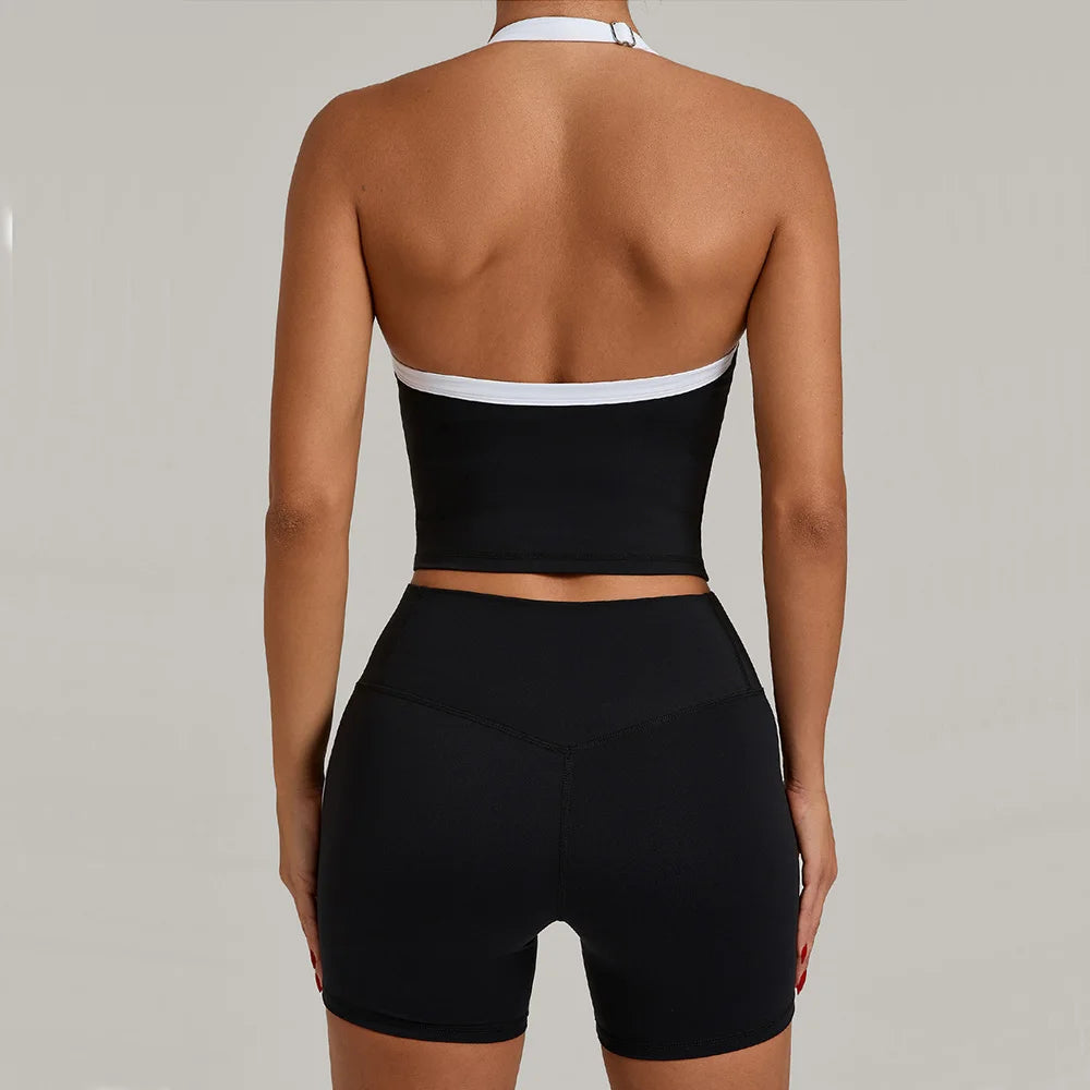 Yoga Sets Seamless Women Tracksuit Workout Sets 2 Pieces Gym Suits Ribbed Crop Tank High Waist Shorts Outfits Fitness Running