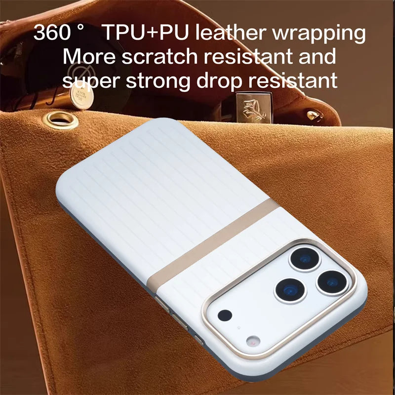 Business Luggage Leather Magnetic Case For iPhone 17 16 15 14 13 Pro Max 17Air For MagSafe Wireless Charging Fashion Cover Funda