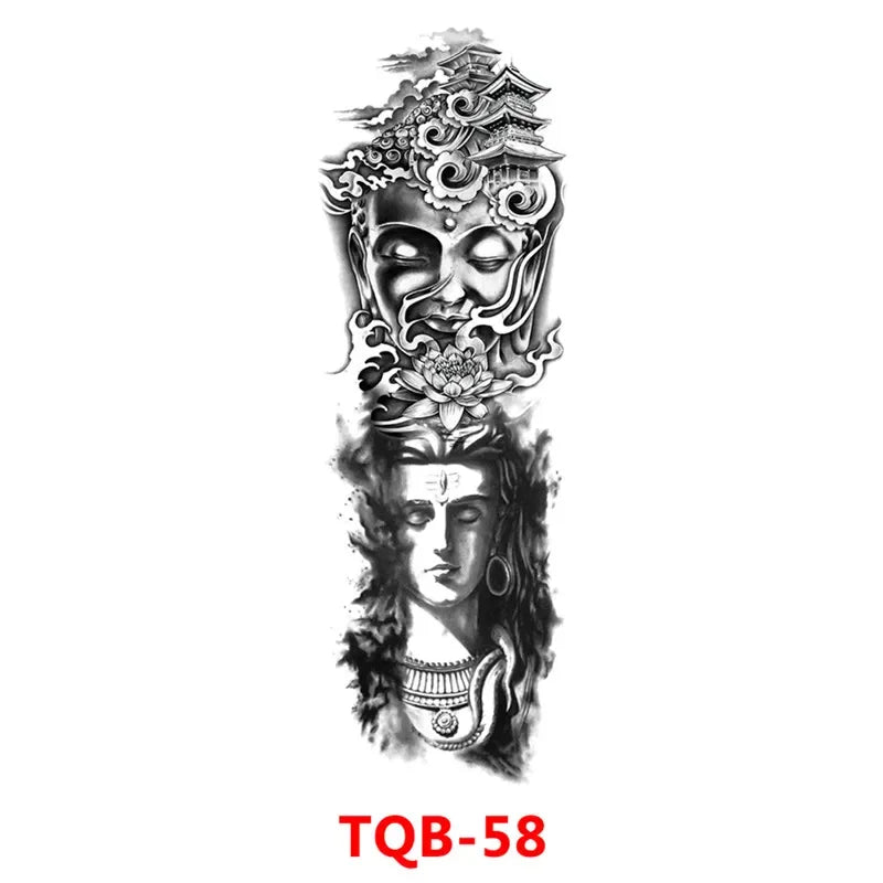 Waterproof Temporary Tattoo Sticker Full Arm Large Skull Old School Tatoo Stickers Flash Fake Tattoos for Men Women