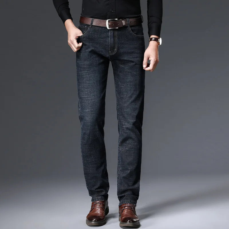 Men Fashion Straight Jeans Men New Stretch Slim Fit Pants Comfortable Soft Business Denim Trousers Male Brand Clothing