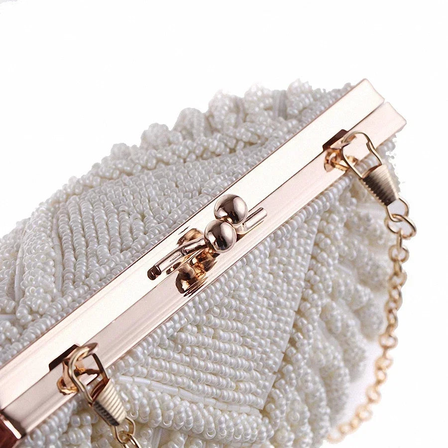Evening Bags Women Clutch Evening Clutch Bags Wedding Bridal Handbag Pearl Beaded Fashion Shell Chain Party Bags LI-383