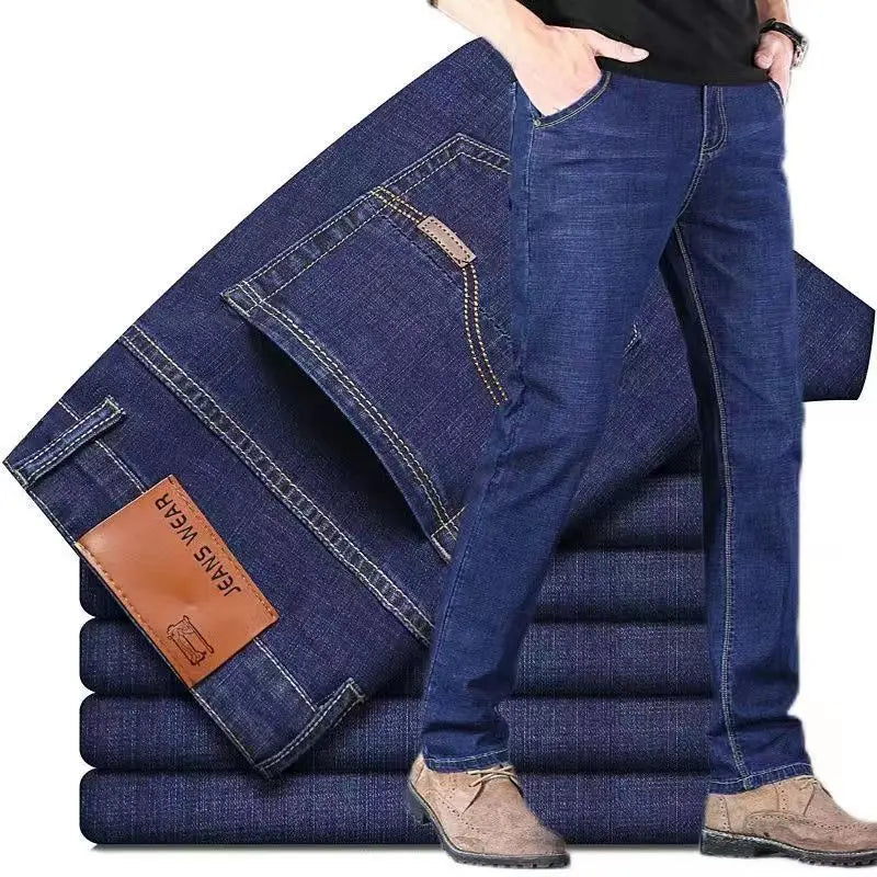 New Men Light Luxury Stretch Slim Fit Pants Comfortable Soft Business Fashion Straight Casual Denim Trousers Male Brand Clothing