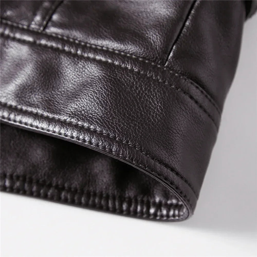 Leather Jacket Streetwear Biker Coat Slim Fit Autumn Winter Coat Men Fur Lined Men Motorcycle Jacket Fashion Men Jacket