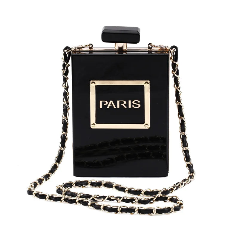 Evening Bags Women's Acrylic Paris Perfume Shaped Black Bag Purses Clutch Vintage Banquet Handbag Luxury Shoulder Crossbody Bags