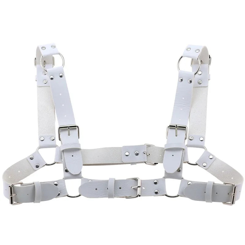 Decopunk Women Men Sexy Punk Chest Harness Adjustable Caged Metal Body Chain PU Leather Choker Statement Necklace Party Clubwear