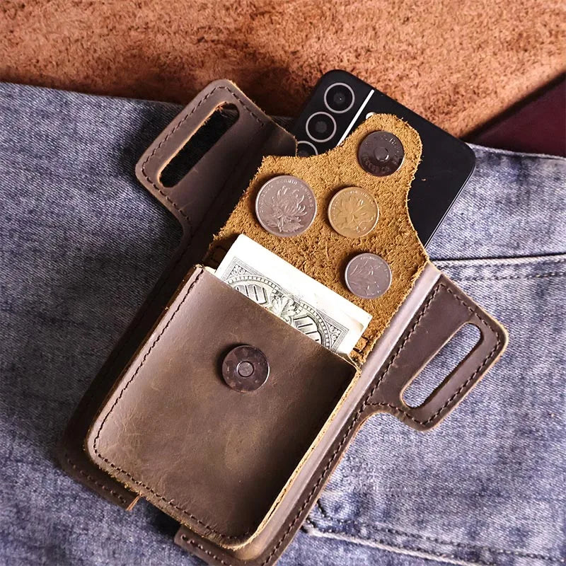 Multifunctional Leather Bag for Men, U-Shaped Design, Leisure Leather Clip, Men's Bag