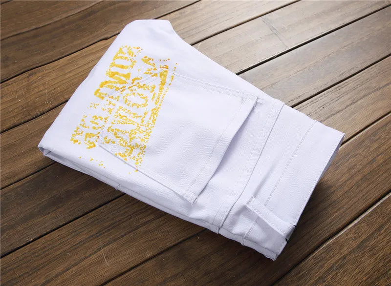 High Street Fashion Herren Jeans Nachtclub Schwarz Weiß Farbe Persönliche Designer Bedruckte Jeans Männer Punk Hosen Dünne Hip Hop Jeans