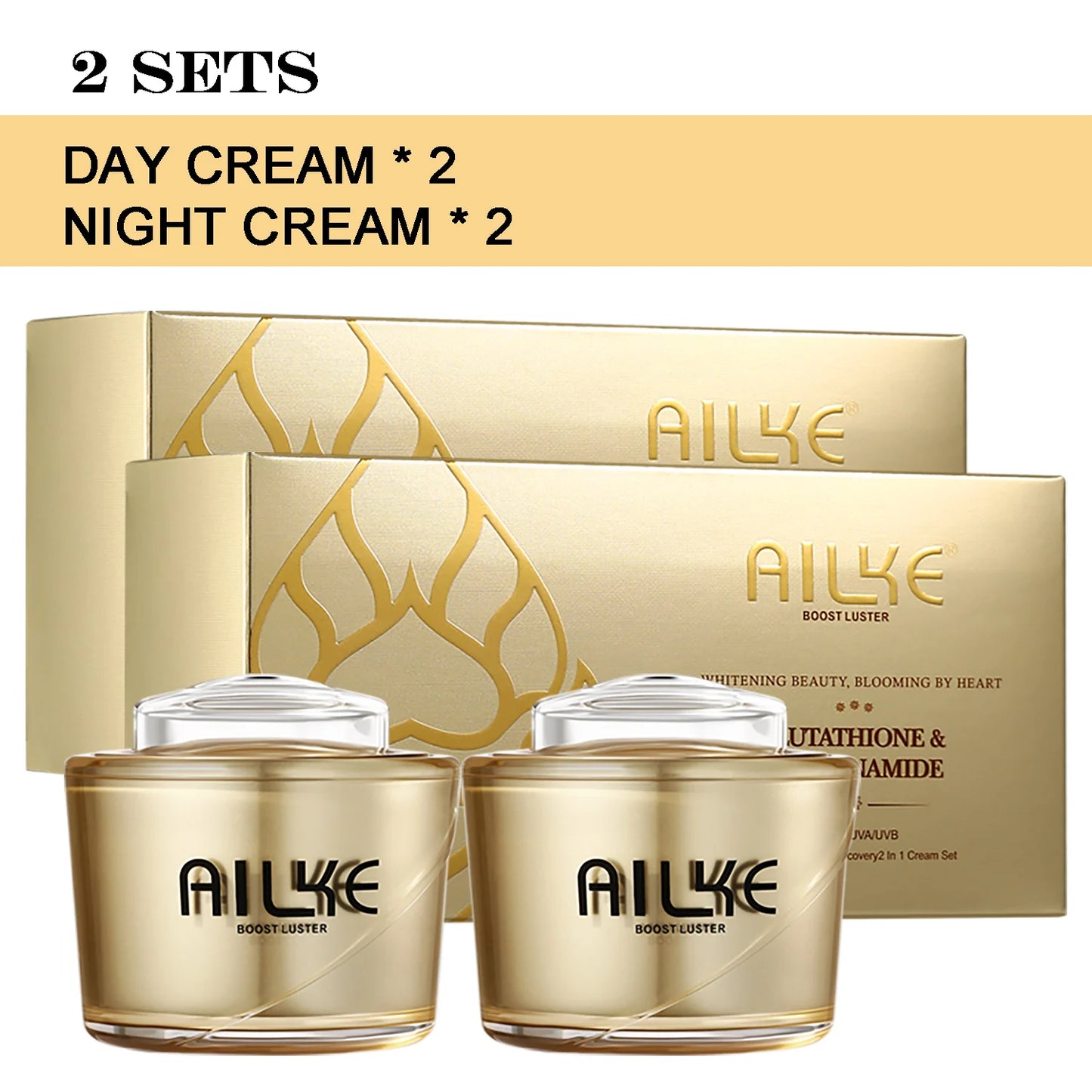 AILKE Lightening Facial Skin Care Cream With Glutathione, Reduce Dark Spots, Improve Dull Skin, Moisturizing Face Clean Set
