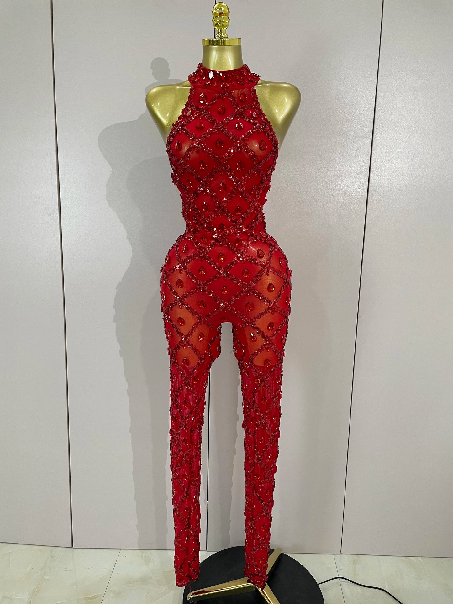 Luxury Sparkly Black Diamond Mesh See THhrough Jumpsuit Women Celebrate Birthday Sexy Dancer Nightclub Performance Stage Costume