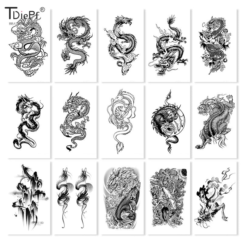 1pc Dragon Tattoo Sticker Realistic Dragon Fake Tattoo Stickers For Men Boys Kids 3D Dragon Temporary Tattoos Washable Tattoos