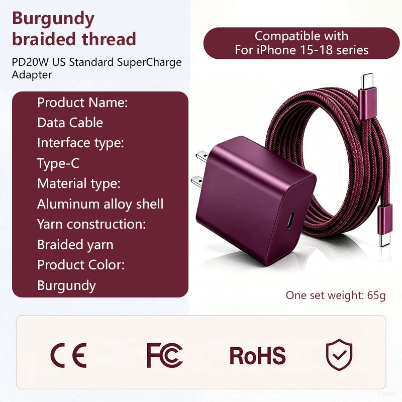 PD 20W Fast Charger Set USB-C Wall Charging Head Cable Fast Charging Adapter For iPhone 15 16 17 18 Series iPad Pro iPad Air