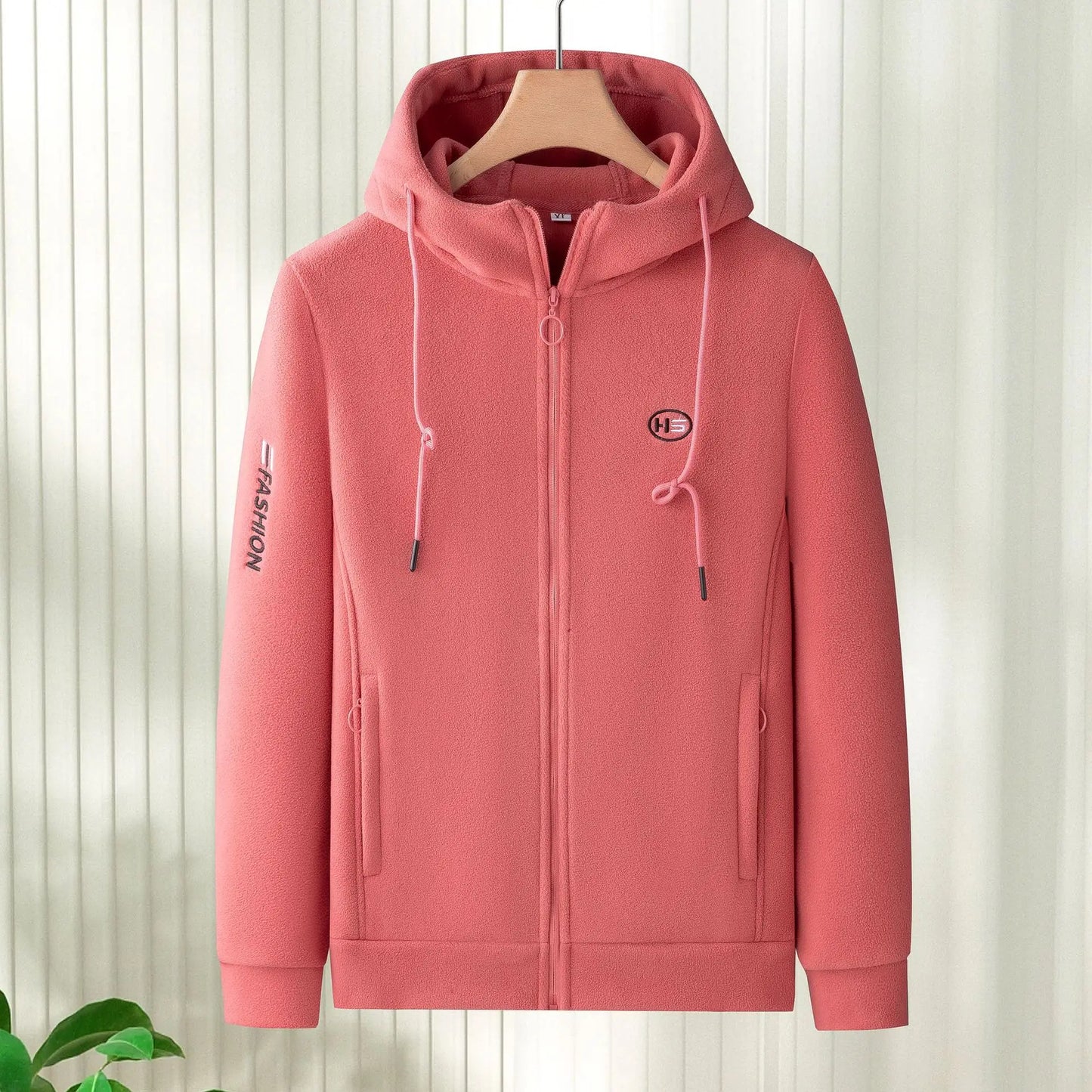 Women Casual Hoodies Printed Letters Warm Polar Fleece Plush Lamb Cardigan Jacket Coat Cashmere Zipper Loose Fit Sweatershirt