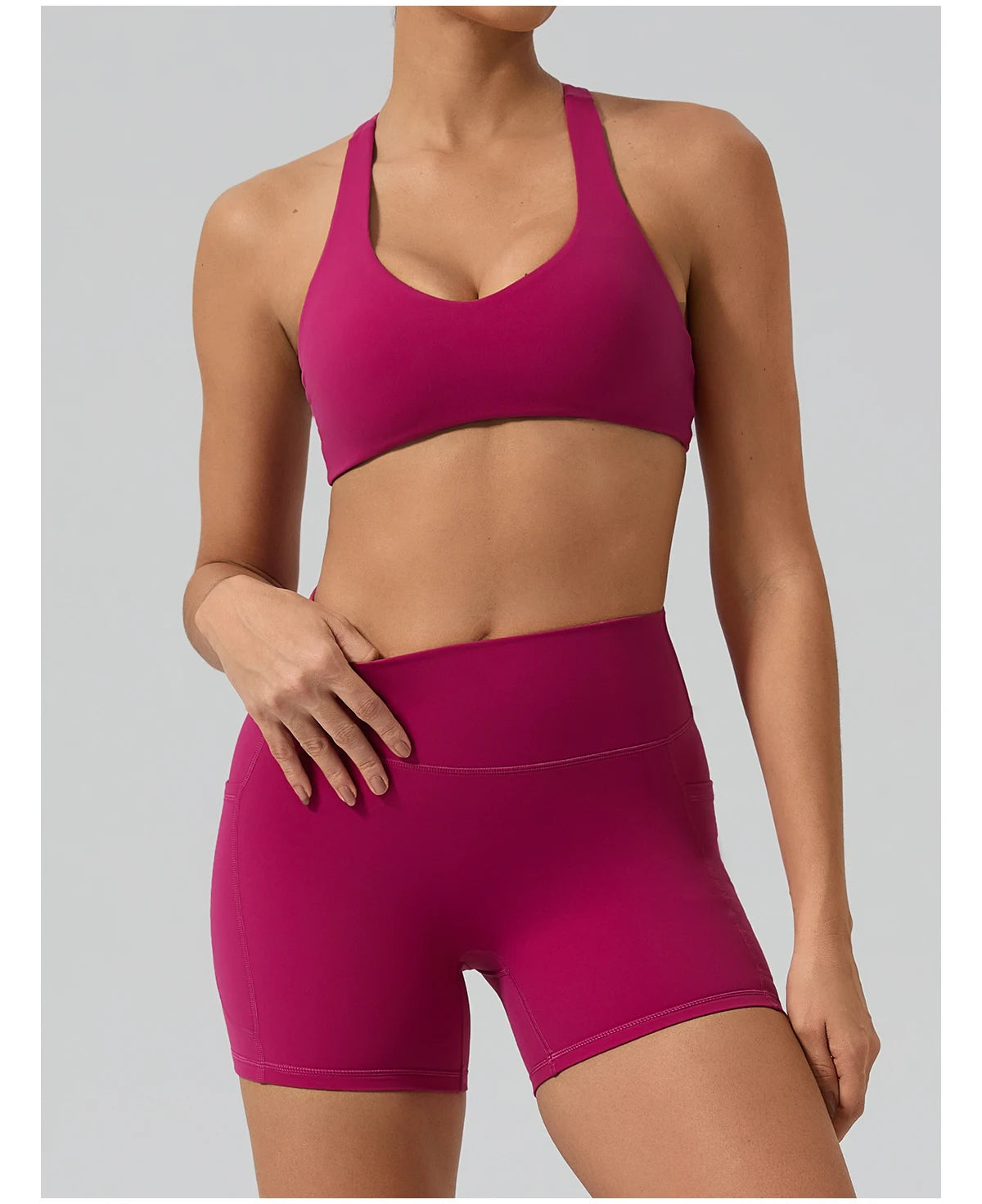 Hearuisavy Fitness Set 2Pcs Women Gym Sports Bra Running Sports Shorts With Pockets High Impact Breathable Racerback Yoga Tops