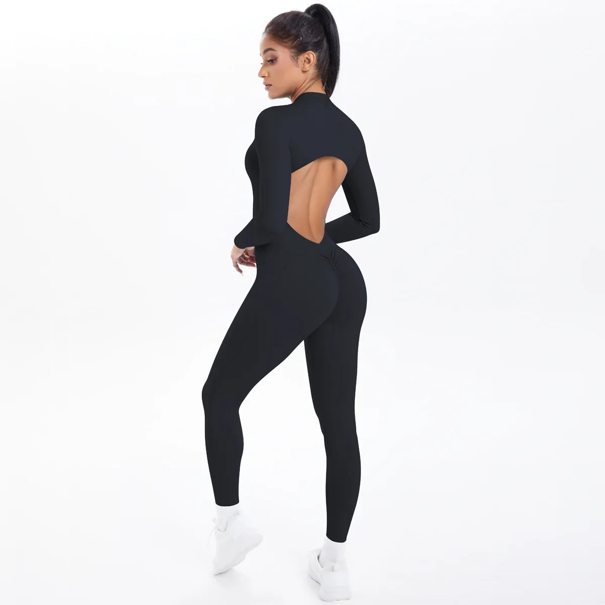 Women's Seamless Yoga Jumpsuit - Front Zip Open Back Breathable One-Piece Bodysuit for Gym Running Fitness Workout