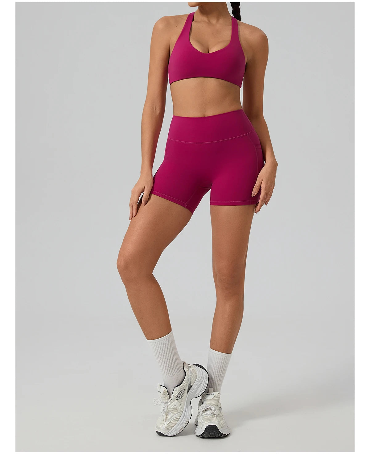 Hearuisavy Fitness Set 2Pcs Women Gym Sports Bra Running Sports Shorts With Pockets High Impact Breathable Racerback Yoga Tops
