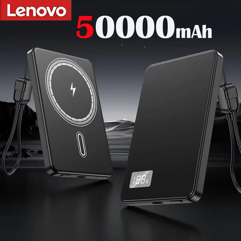 Lenovo 500000mAh Magnetic Wireless Power Bank Ultra Thin Portable CCC Certified Super Fast Charging LED Display Pack for MagSafe