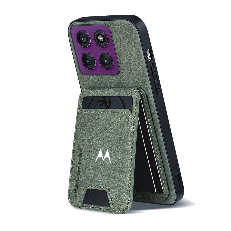 Business Luxury Sheepskin Leather Case For Motorola Signature Edge 60 70 Fusion Plus Pro Card Holder Magnetic Stand Phone Cover