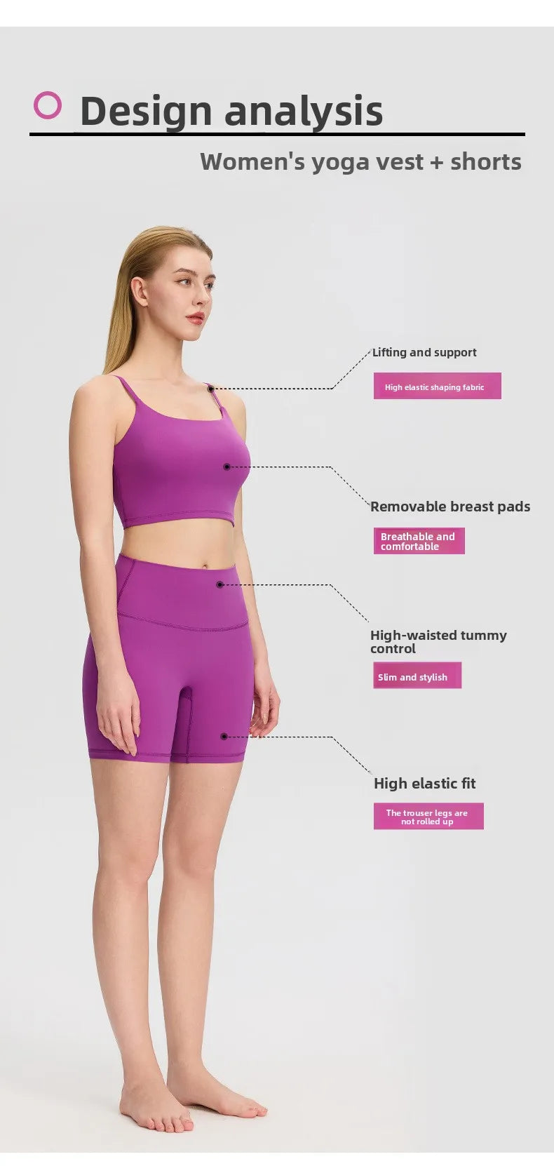 Yoga clothes, running suit, women's chest cushion vest, hip lifting high waist yoga shorts, quick drying breathable fitness suit