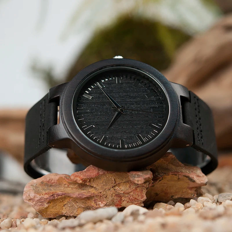 BOBO BIRD Herren-Holzuhr, handgefertigt, leicht, minimalistisch, Walnussholz-Uhren mit echtem Leder, personalisiertes Geschenk