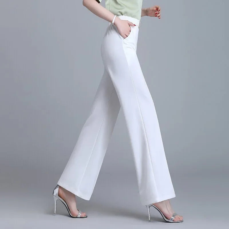 Women's Ice Silk Wide Leg Pants Drapey Loose Thin High Waist Spring Summer Versatile Straight Cut Elegant Long Trousers