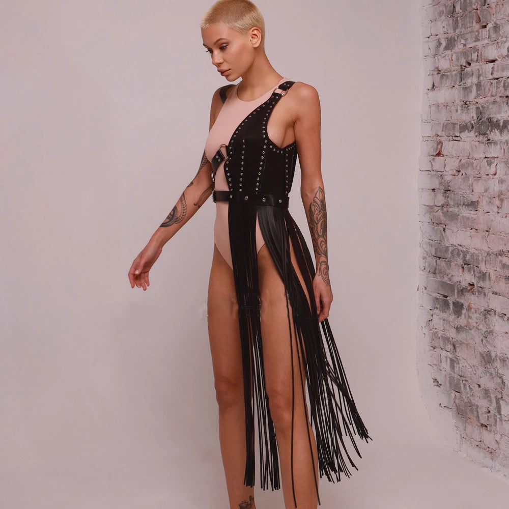Gothic Punk PU Leather Body Skirt Harness For Women Adjustable Garter Strap Decor For Club Rave Festival Party Outfit
