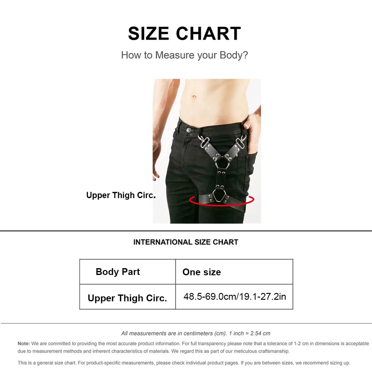 Men Punk Gothic Black PU Leather Waist‑Thigh Body Harness, Adjustable Straps Decor Accessory for Rave Festival Halloween Club