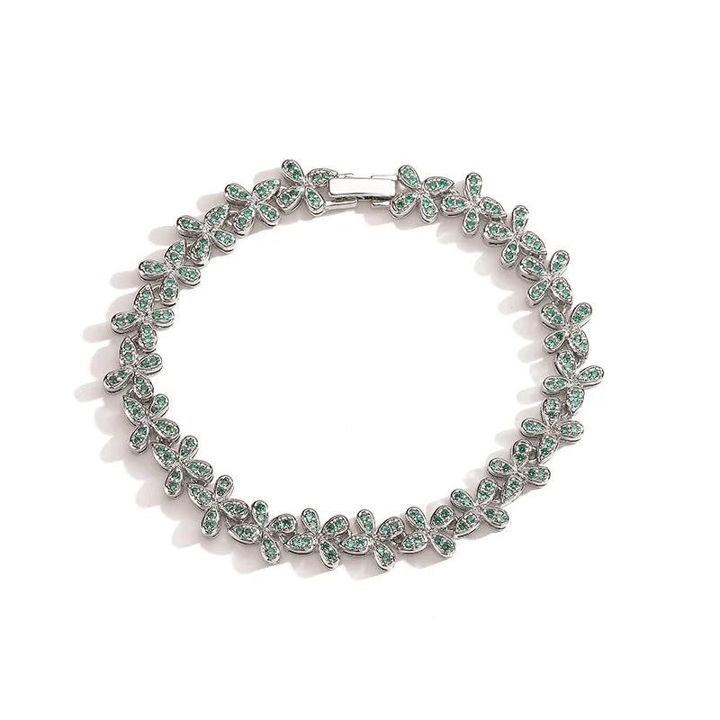 HECHENG, Four Leaf Clover Crystal Necklace, Ladies' Sparkling Zircon Luxury Bracelet, Wedding Party High-quality Gift Jewelry