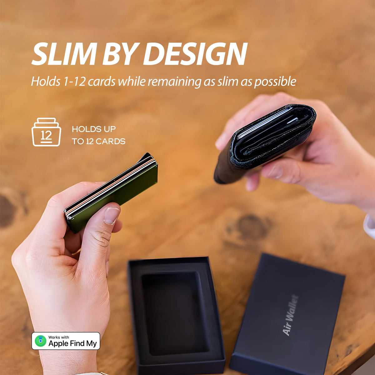 Wallet With Built In Airtag Chip, Rfid Blocking Credit Card Holder, Slim Wallet For Men, Compatible With Apple Find My ios Only