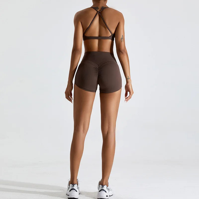 Scrunch Workout Anzug Frauen Zwei-Stück Yoga Anzug Sportswear Gym Set Frauen Trainingsanzug Läuft Yoga Kleidung Sport Bh Fitness shorts