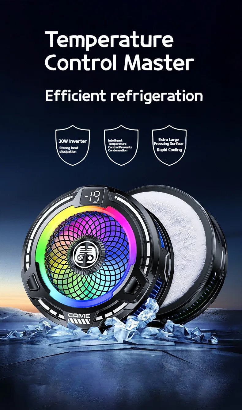 FS18 AI Mobile Cooler 30W Magnetic Back-clip Ice Cooling Radiator Digital Display RGB Light Gaming Cooler Temperature Control