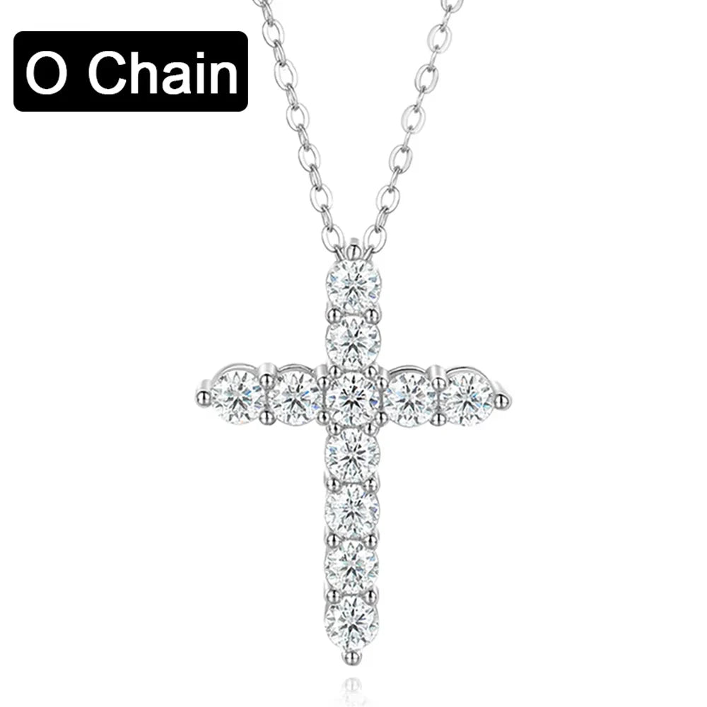 3mm 4mm 5mm Moissanite Cross Necklace GRA Certified S925 Silver Jesus Pendant Neck Chain for Women Engagement Bridal Fine Jewely