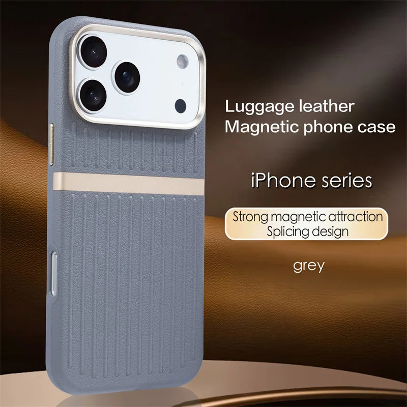 Business Luggage Leather Magnetic Case For iPhone 17 16 15 14 13 Pro Max 17Air For MagSafe Wireless Charging Fashion Cover Funda