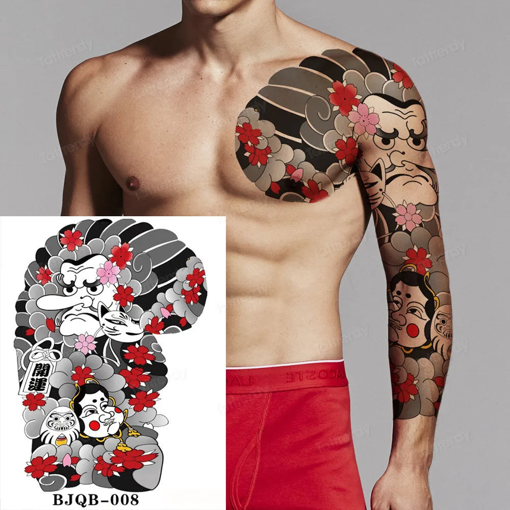 Men Super Large Chest Temporary Tattoo Stickers Full Arm Sleeve Body Art Muscle Adult Tattoo Waterproof Totem Tribal Dragon