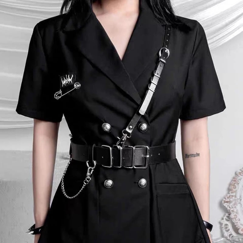 Korean Punk Style Detachable Chain Belt Men Women Belt Black PU Leather Harness Chain Belt Goth Corset Waist Belt Accessories