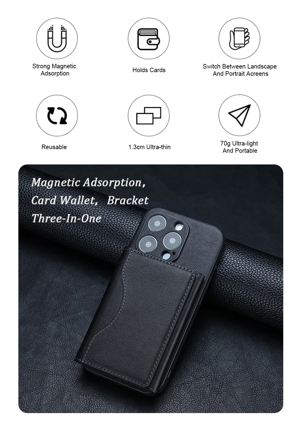 Strong Magnetic Folding Wallet Card Holder Leather Case for IPhone 17 16 Pro Max for MagSafe Stand Cover for Samsung