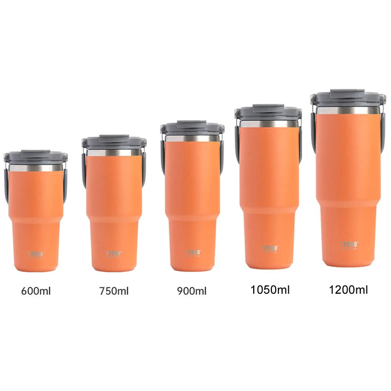 Tyeso 600ml 900ml 1200ml Tumbler Coffee Cup Stainless Steel Vacuum Thermal Insulated Iced Mug Cold Storage Large Capacity Flask