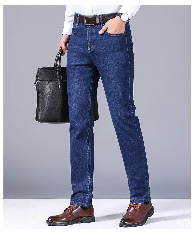 Men Fashion Straight Jeans Men New Stretch Slim Fit Pants Comfortable Soft Business Denim Trousers Male Brand Clothing
