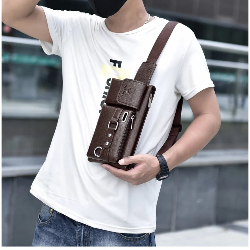 Men's Waist Pack Leather Bag Waist Belt Bag Male Leather Fanny Pack Fashion Luxury Small Shoulder Bags For Men Coin Purse