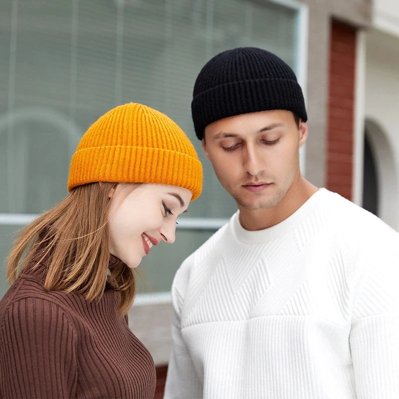 Winter Thermal Knitted Beanie Cap Warm Skull Roll Up Cuffed Hat for Outdoor Sport Running Cycling
