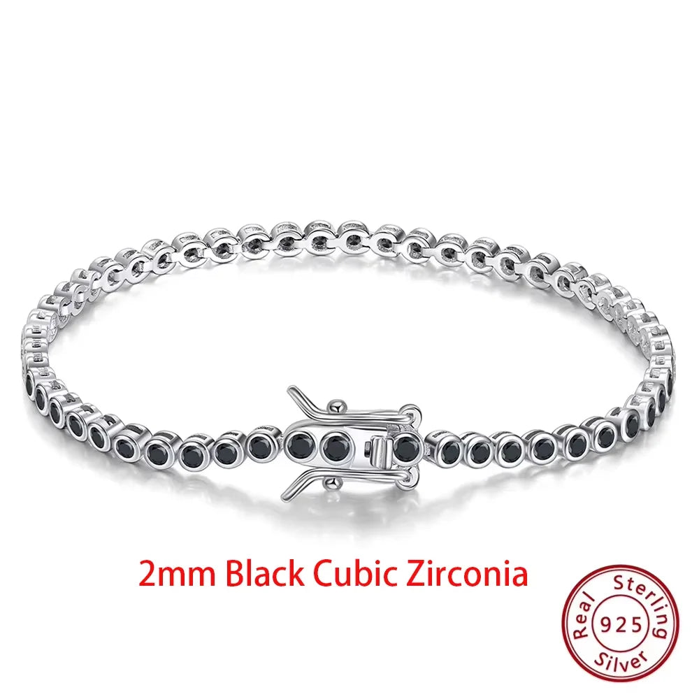 Rinntin Shiny Tennis Bracelet 925 Sterling Silver 1.5/2/3mm Clear Cubic Zirconia for Women Luxury Chain Bracelet Jewelry SB143