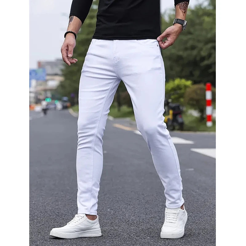 Mens Jeans Slim Fit Quality Gray Casual Male Jeans Pants Skinny Fit Men Pants Hip Hop Streetwear 98% Cotton Denim Trousers
