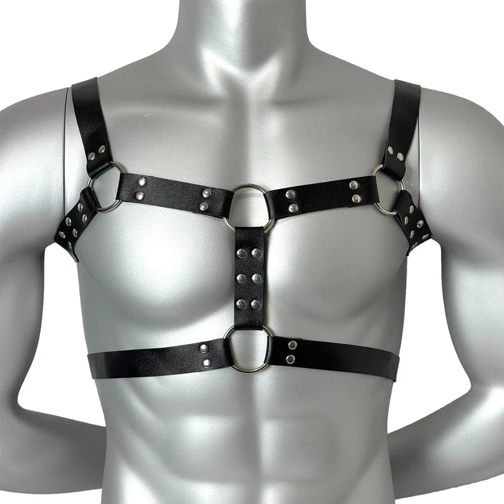 Men PU Leather Gothic Punk Y2K Harness Chest Belt Adjustable Waist Belt Cosplay Costume Streetwear Exotic Club Daily