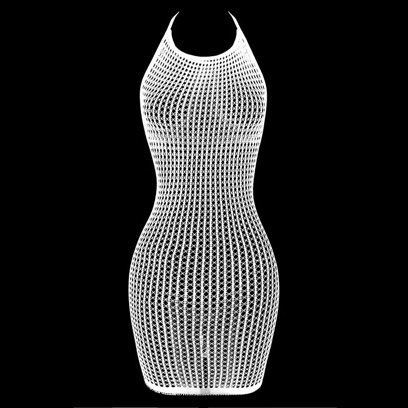 1PC Women Sexy Fishnet Cover Up Without Bikini Hollow Out See Through Bodycon Dress Beachwear Summer Women's Swimwear