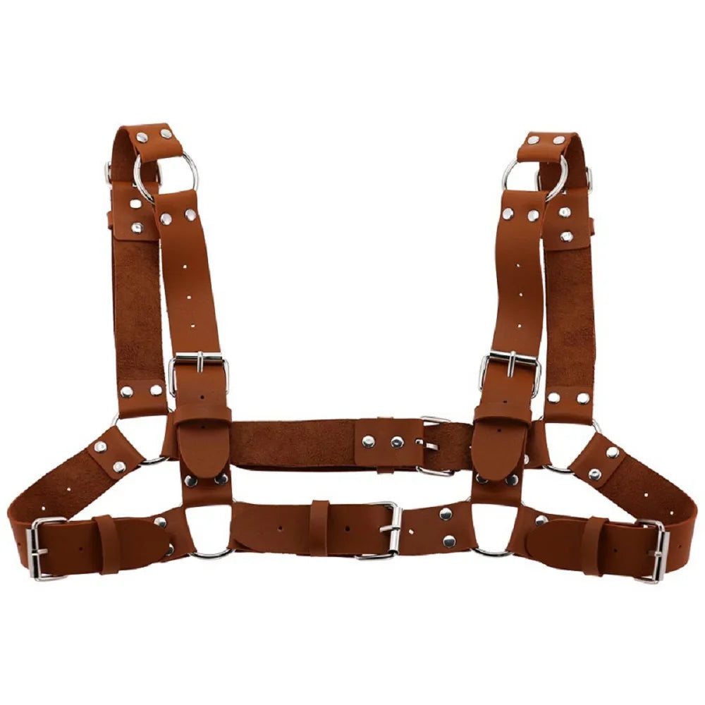 Decopunk Women Men Sexy Punk Chest Harness Adjustable Caged Metal Body Chain PU Leather Choker Statement Necklace Party Clubwear