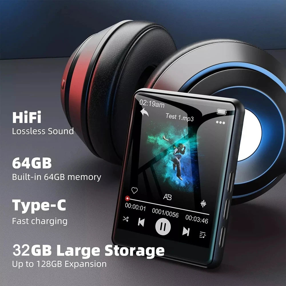 2026 New Bluetooth 5.4 Touch Screen MP3 Player HiFi Lossless Music Play Built-in Speaker 32GB Support Recording E-Book
