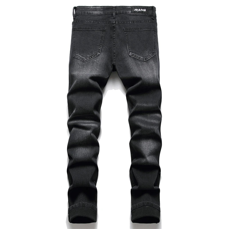 Herren Gebrochene blaue Plissee-Patch-Biker-Jeans Streetwear Löcher Zerrissene Distressed Patchwork Stretch-Jeans Schlanke Röhrenhose