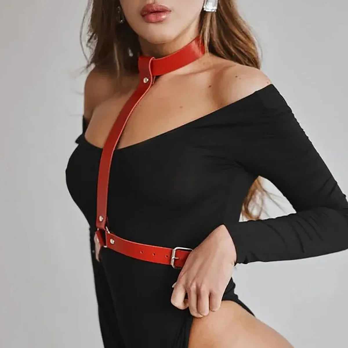 Women Goth Punk PU Leather Chest Harness Waist Belt Punk Studded Decorative Harness Straps Suspenders Gothic Clothing Accessorie